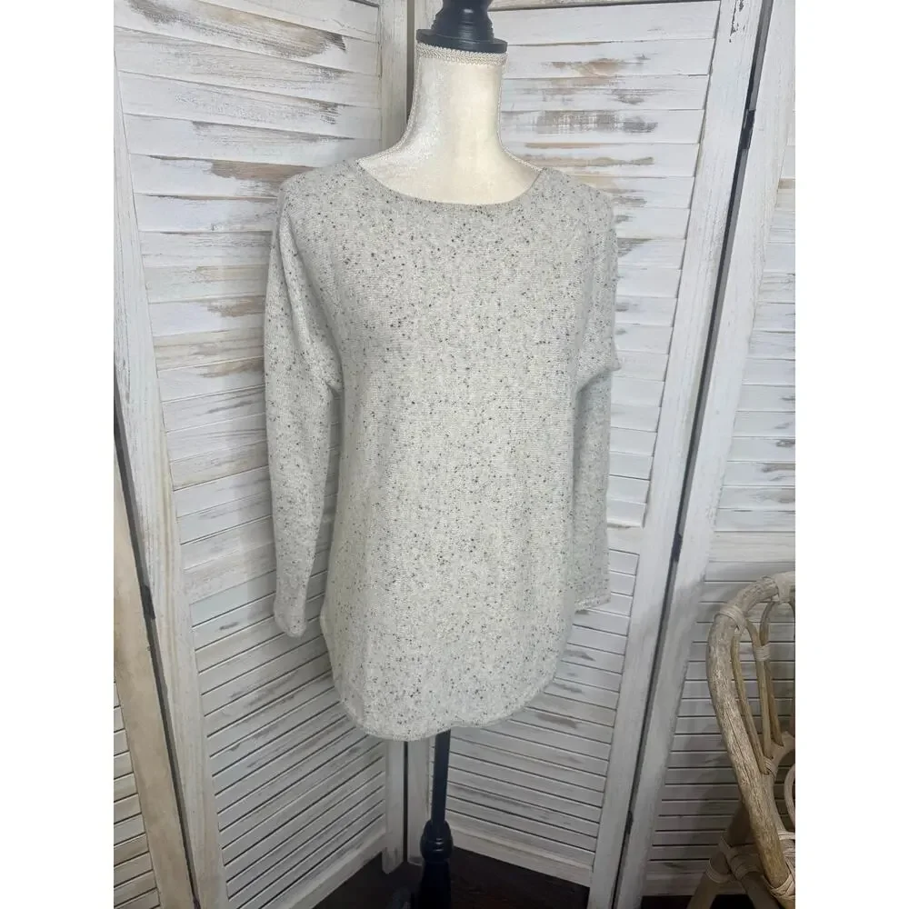 CHARTER CLUB LUXURY CASHMERE Womens M 100% Cashmere Sweater Beige Speckled Black